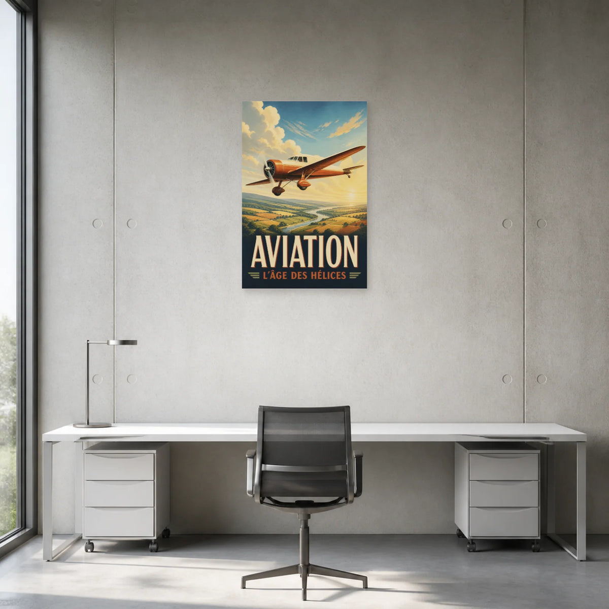 Affiche Aviation vintage – L’âge des hélices dans un bureau - Art Virtuoso