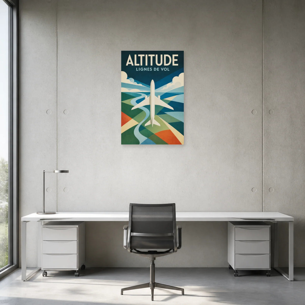 Affiche Avion géométrique – Altitude dans un bureau - Art Virtuoso