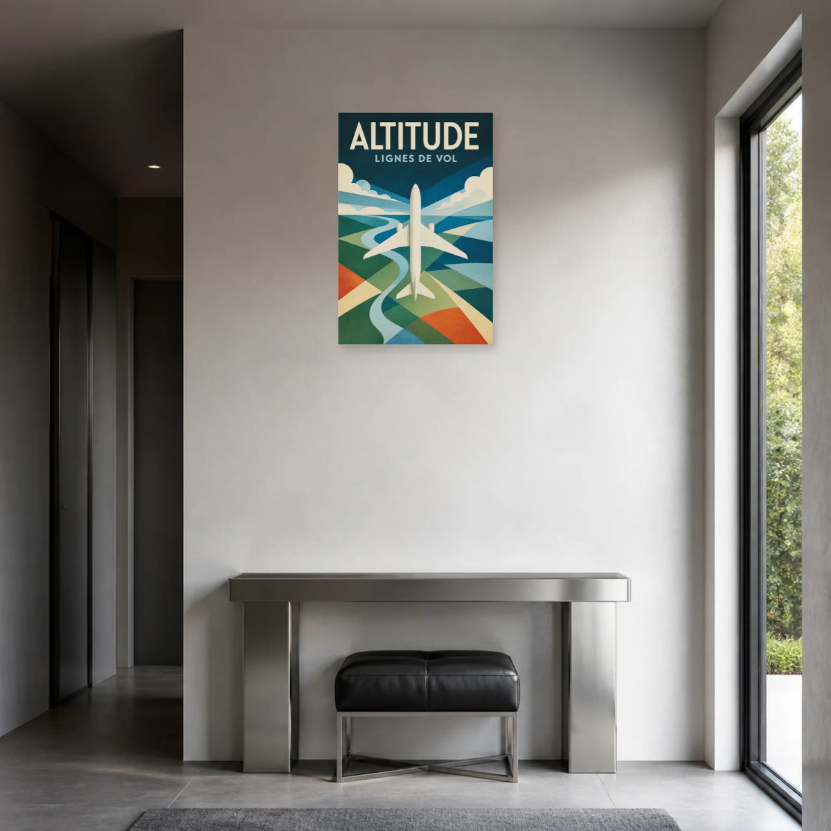 Affiche Avion géométrique – Altitude dans une entrée ou un couloir - Art Virtuoso