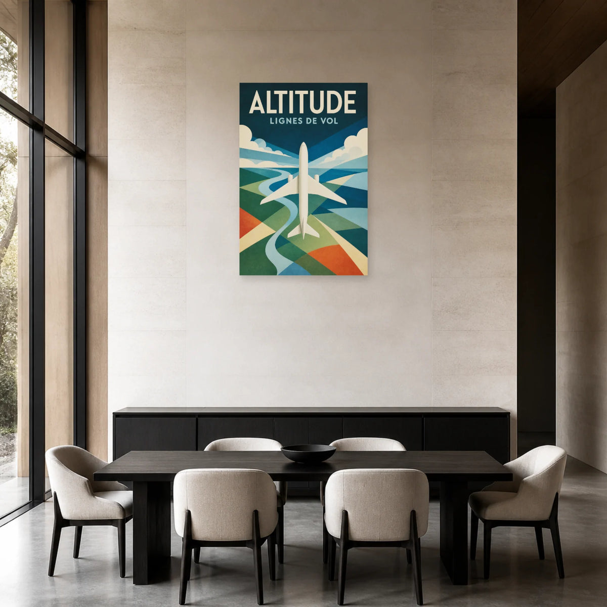 Affiche Avion géométrique – Altitude dans une salle à manger - Art Virtuoso
