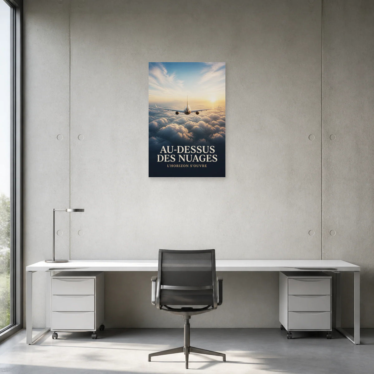 Affiche Avion au-dessus des nuages – L’horizon dans un bureau - Art Virtuoso