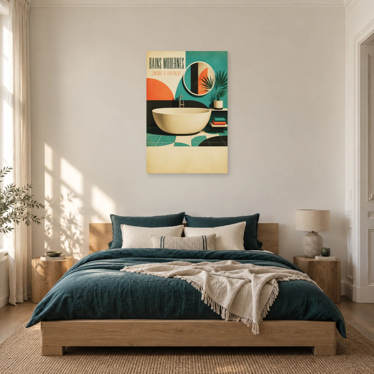 Affiche Bains Modernes – Confort & Fraîcheur dans une chambre - Art Virtuoso