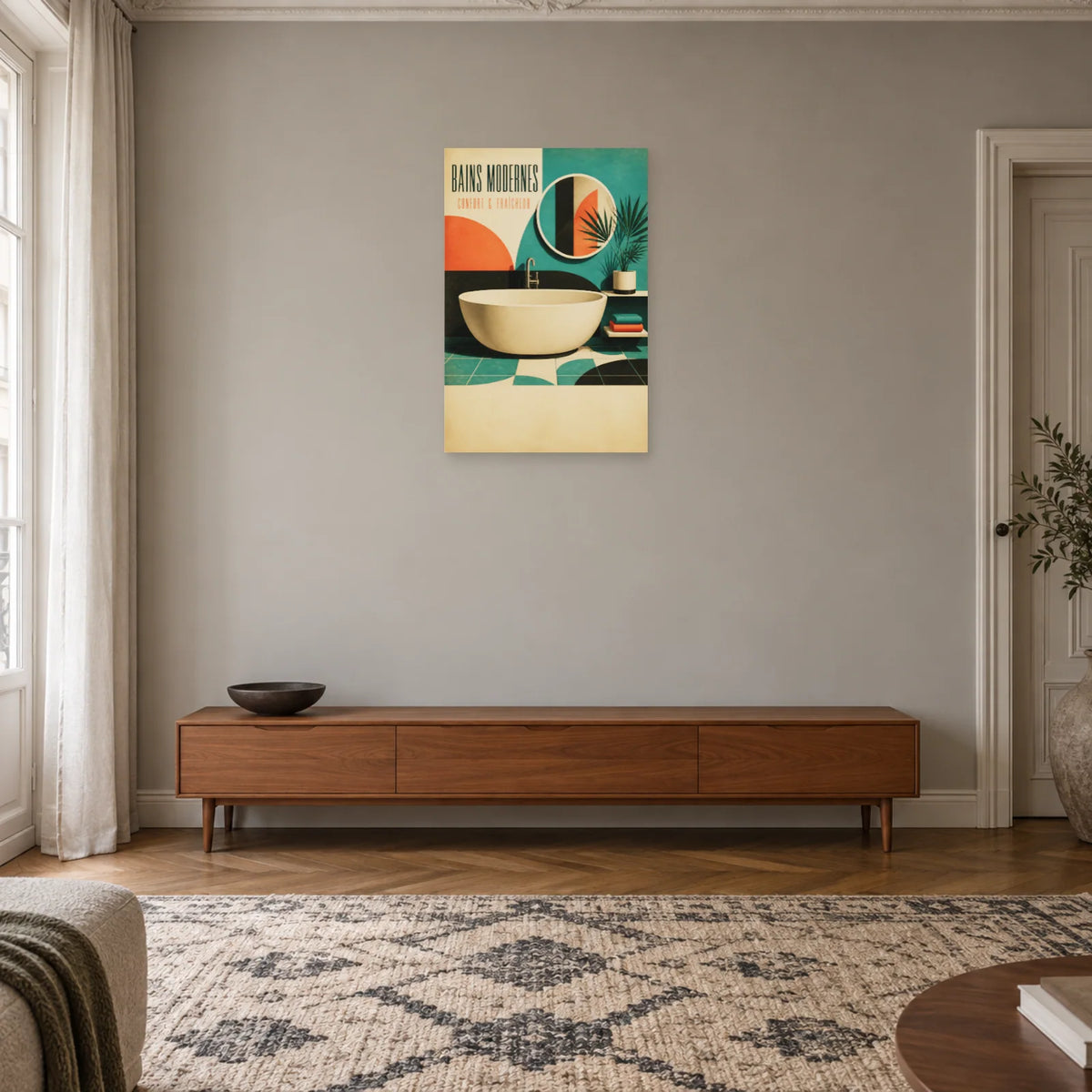 Affiche Bains Modernes – Confort & Fraîcheur dans une entrée ou un couloir - Art Virtuoso