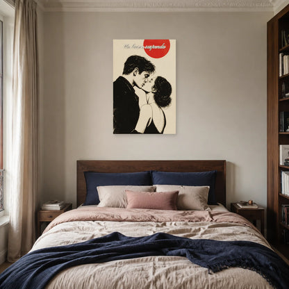 Affiche Un baiser suspendu - Couple en noir et blanc dans une chambre - Art Virtuoso