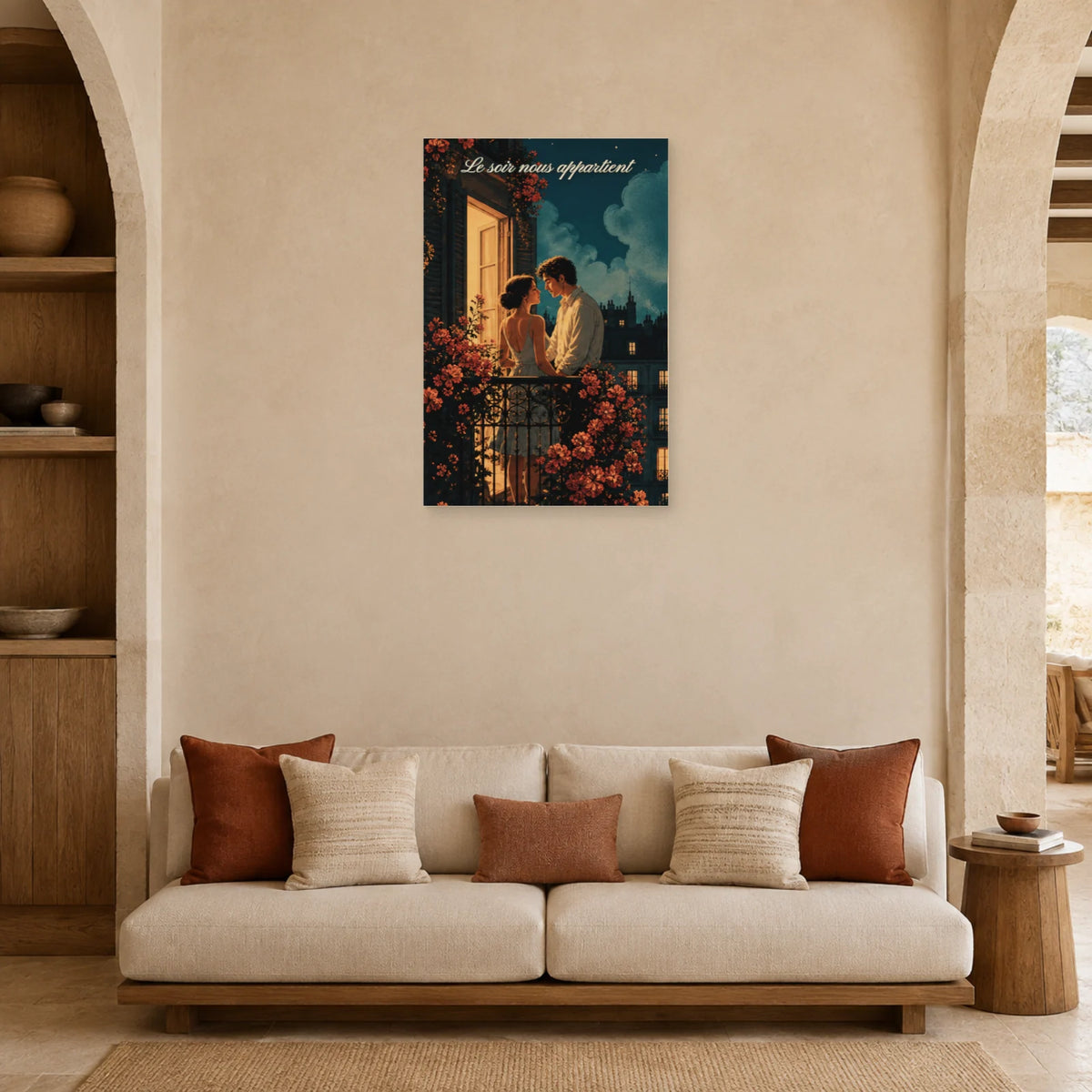 Affiche Le soir nous appartient - Rendez-vous au balcon dans un salon - Art Virtuoso