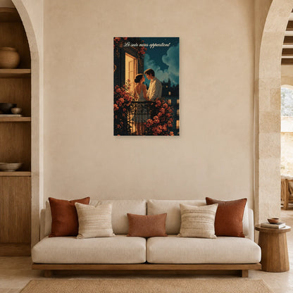 Affiche Le soir nous appartient - Rendez-vous au balcon dans un salon - Art Virtuoso