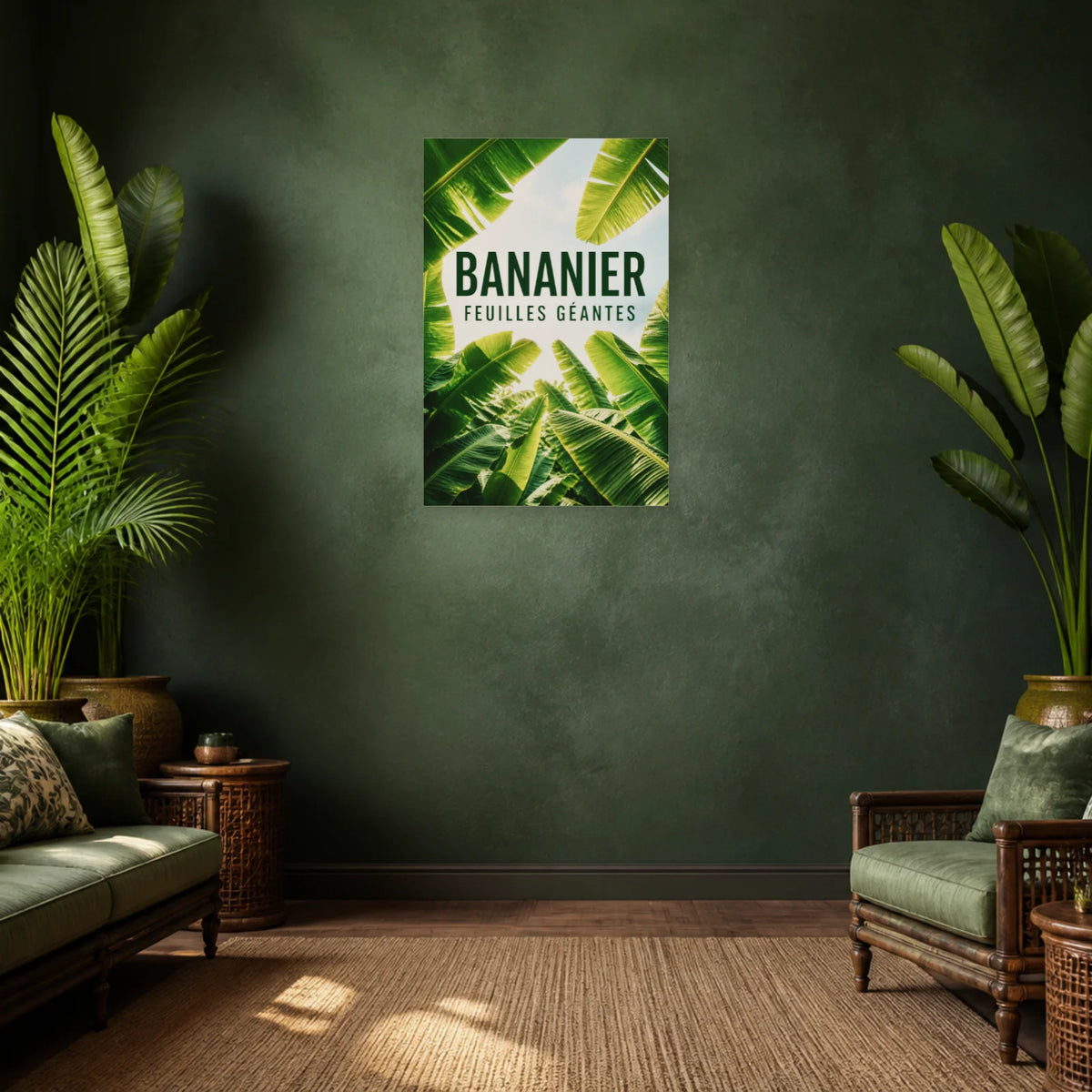 Affiche Bananier – Feuilles géantes dans un salon - Art Virtuoso