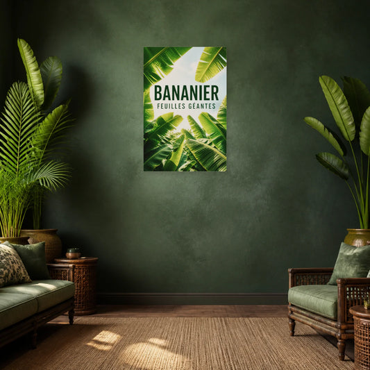 Affiche Bananier – Feuilles géantes dans un salon - Art Virtuoso