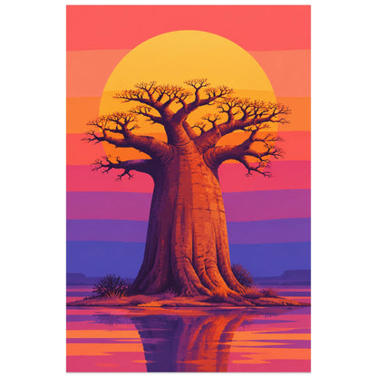 Affiche Baobab – Soleil doré, affiche graphique / modernisme coloré verticale, format 60 × 90 cm