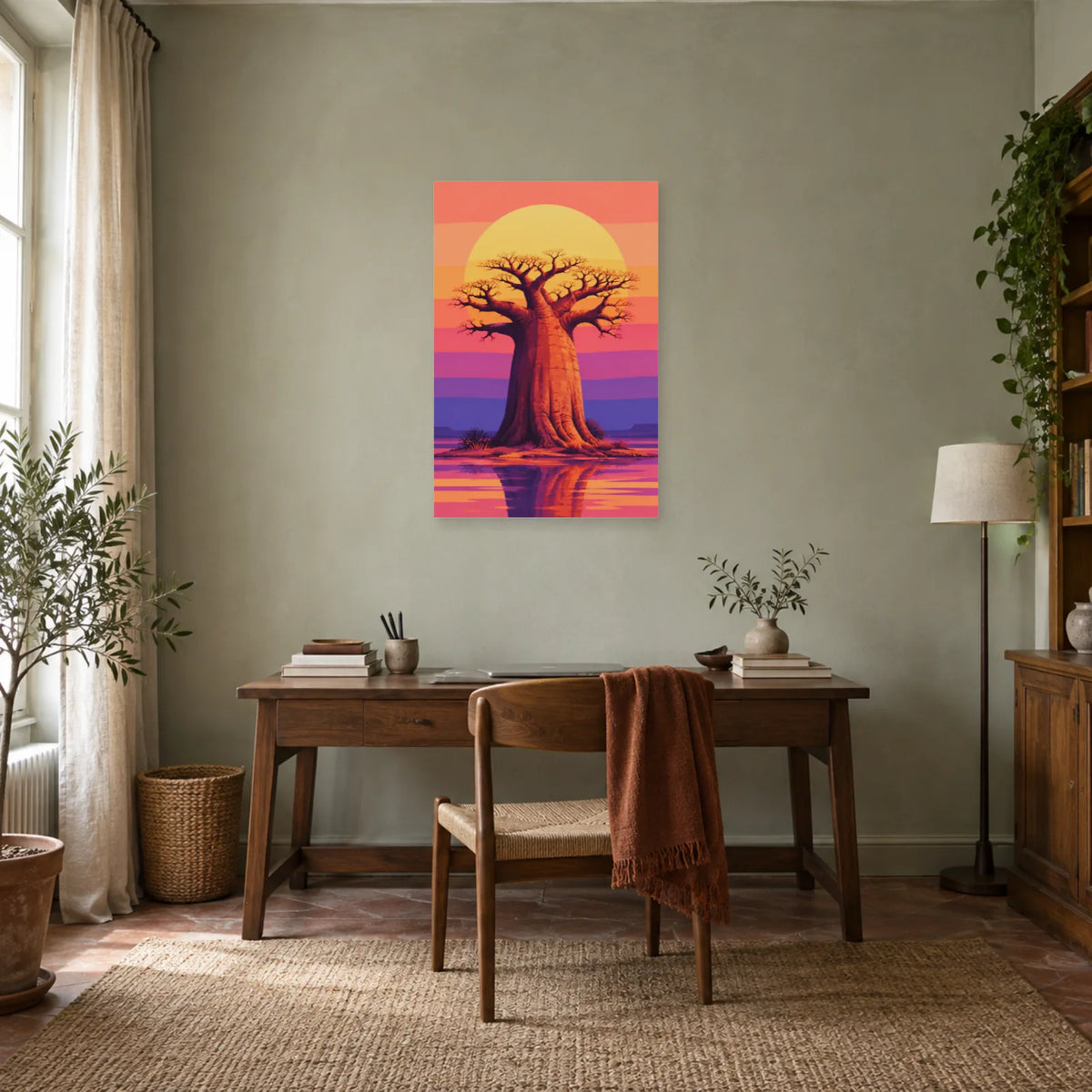 Affiche Baobab – Soleil doré dans un bureau - Art Virtuoso