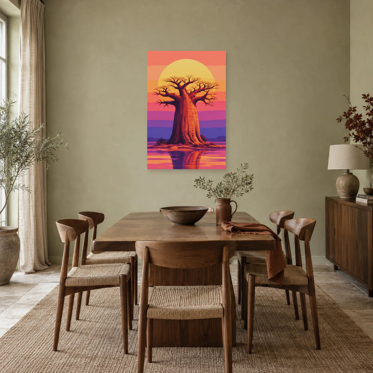 Affiche Baobab – Soleil doré dans une salle à manger - Art Virtuoso