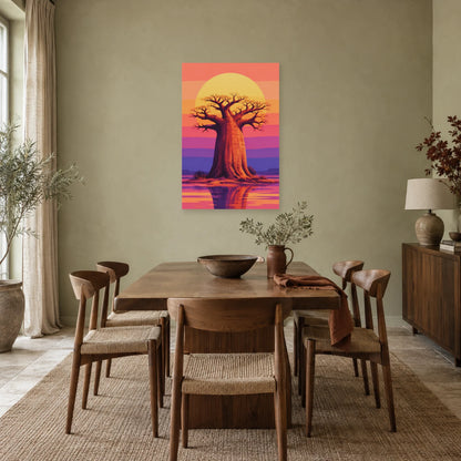 Affiche Baobab – Soleil doré dans une salle à manger - Art Virtuoso