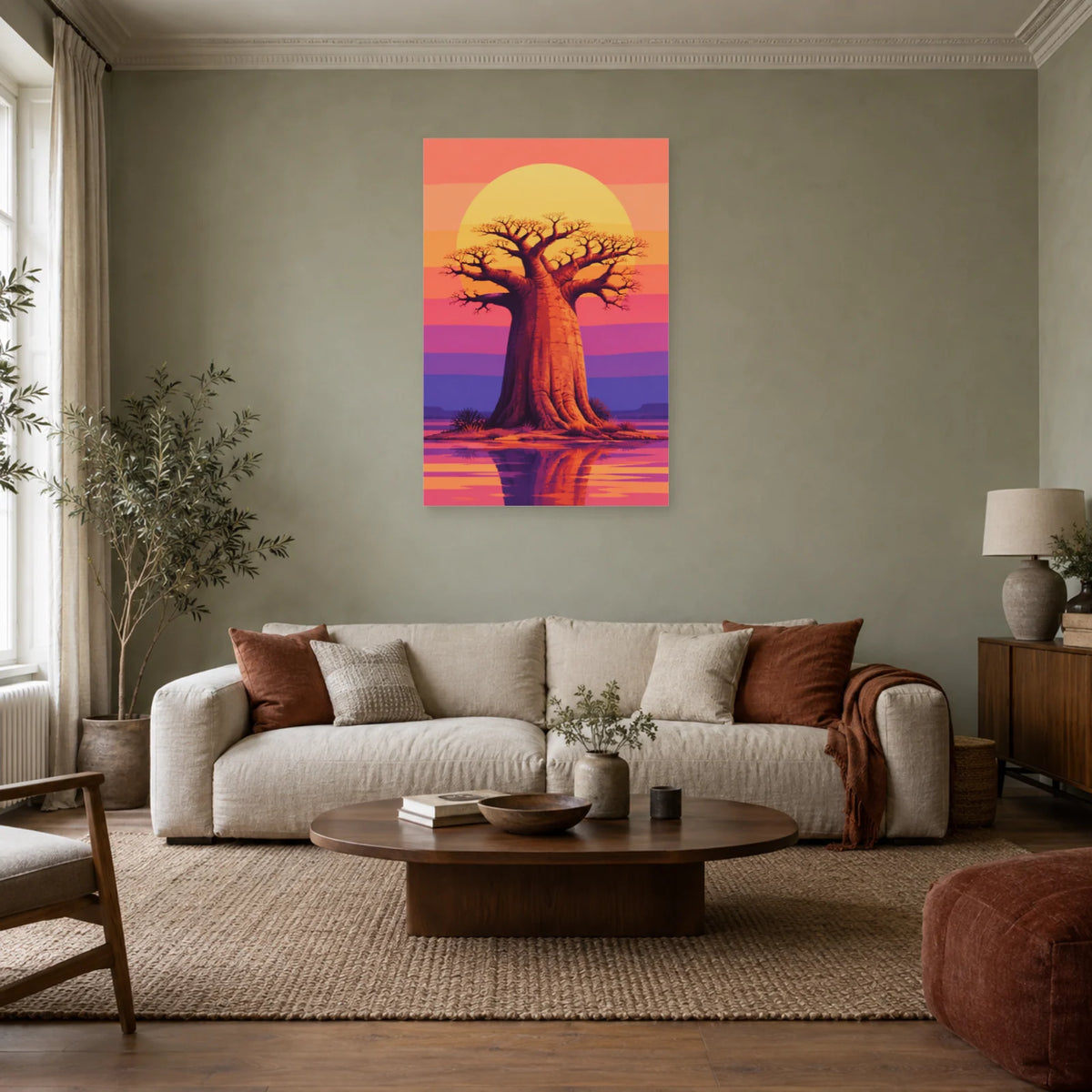Affiche Baobab – Soleil doré dans un salon - Art Virtuoso