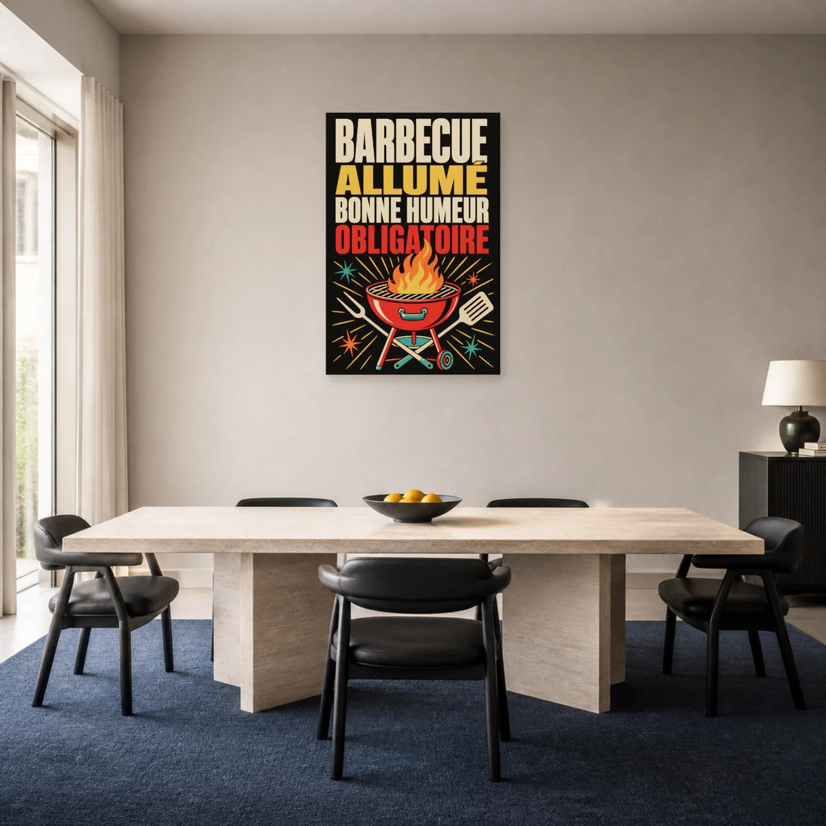 Affiche Barbecue allumé – Bonne humeur obligatoire dans une salle à manger - Art Virtuoso