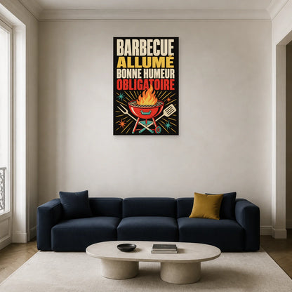 Affiche Barbecue allumé – Bonne humeur obligatoire dans un salon - Art Virtuoso