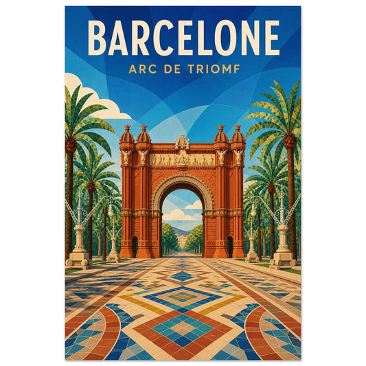 Affiche Barcelone – Arc de Triomf, illustration verticale illustration géométrique, format 30 × 45 cm
