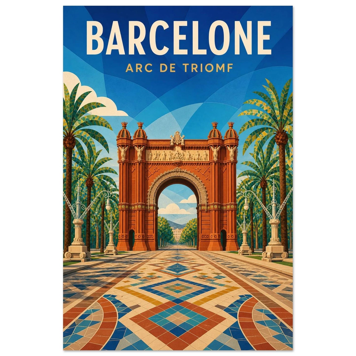 Affiche Barcelone – Arc de Triomf, illustration verticale illustration géométrique, format 40 × 60 cm