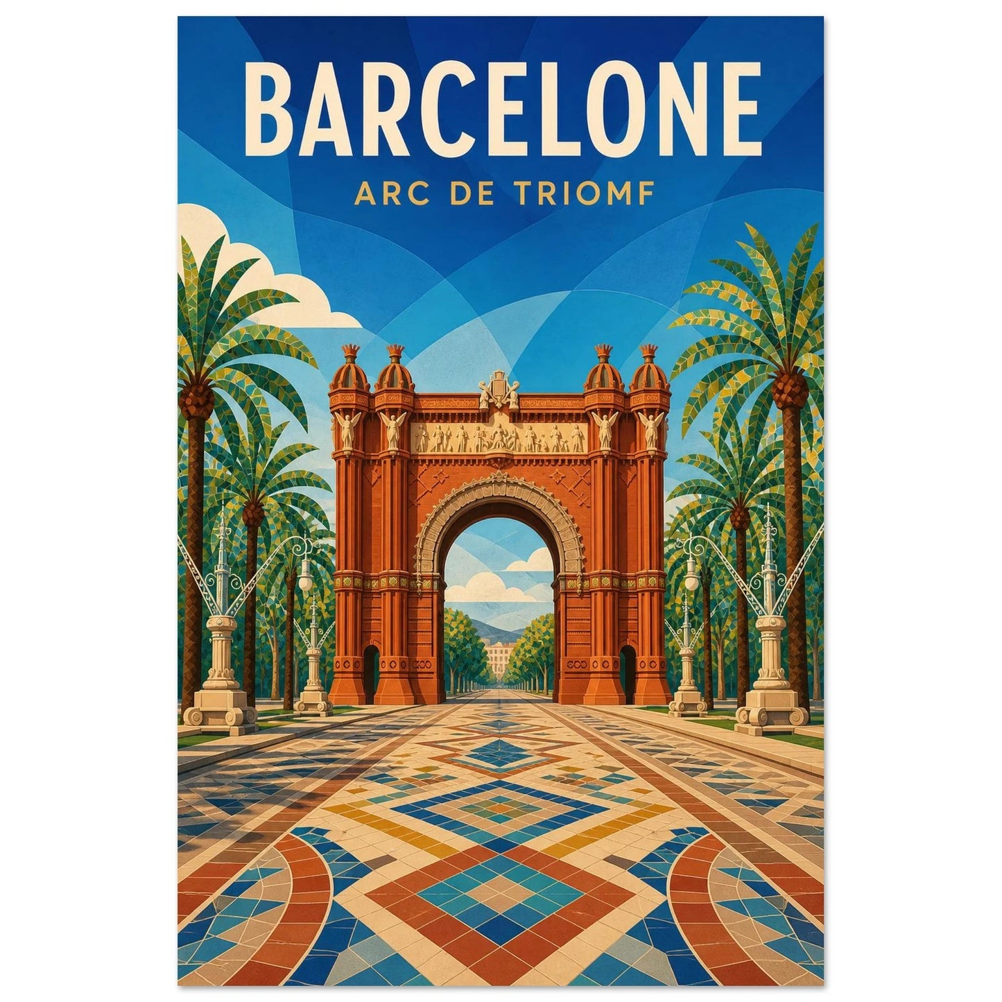 Affiche Barcelone – Arc de Triomf, illustration verticale illustration géométrique, format 60 × 90 cm