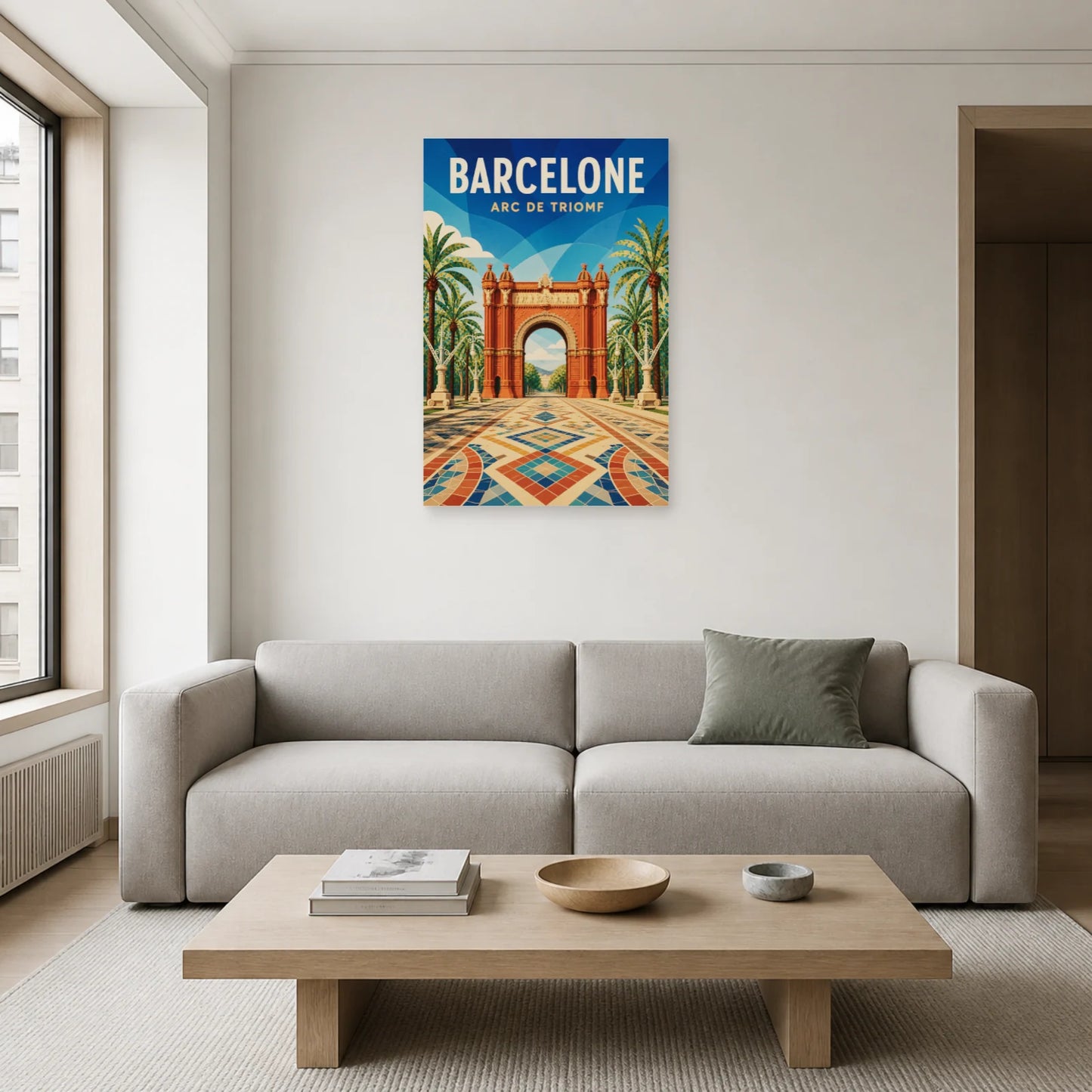 Affiche Barcelone – Arc de Triomf dans un salon - Art Virtuoso