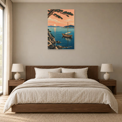 Affiche Barque japonaise - Baie paisible dans une chambre - Art Virtuoso