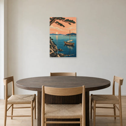 Affiche Barque japonaise - Baie paisible dans une salle à manger - Art Virtuoso