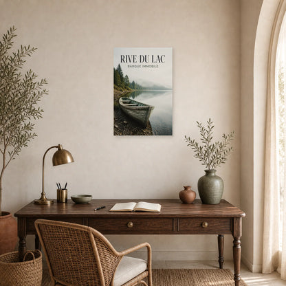 Affiche Rive du Lac – Barque Immobile dans un bureau - Art Virtuoso