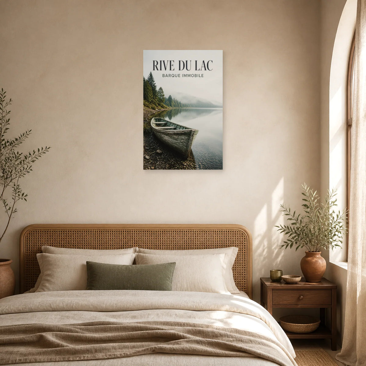 Affiche Rive du Lac – Barque Immobile dans une chambre - Art Virtuoso