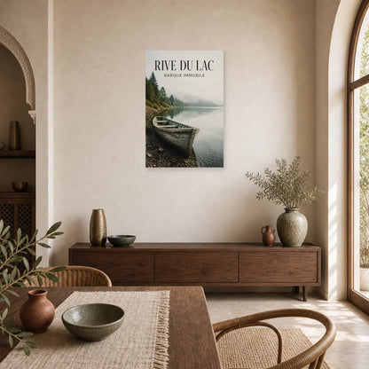 Affiche Rive du Lac – Barque Immobile dans une salle à manger - Art Virtuoso