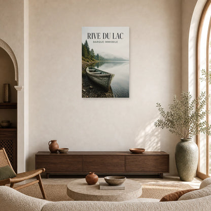 Affiche Rive du Lac – Barque Immobile dans un salon - Art Virtuoso