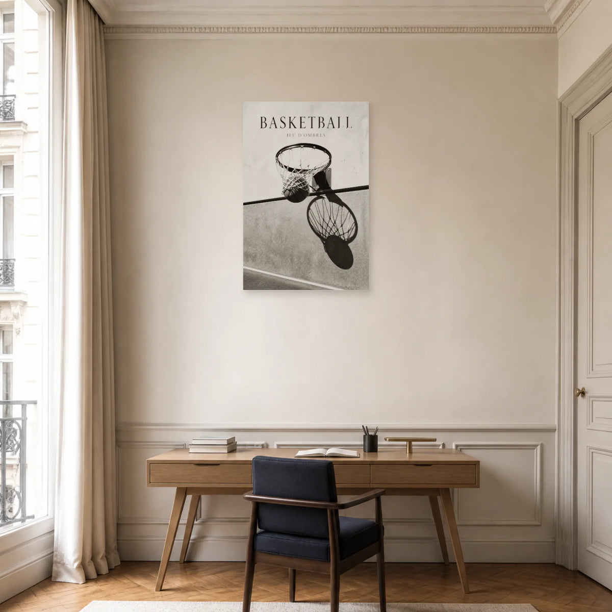 Affiche Basketball – Jeu d’Ombres dans un bureau - Art Virtuoso