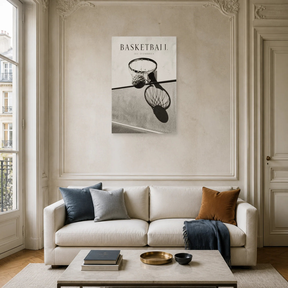 Affiche Basketball – Jeu d’Ombres dans un salon - Art Virtuoso