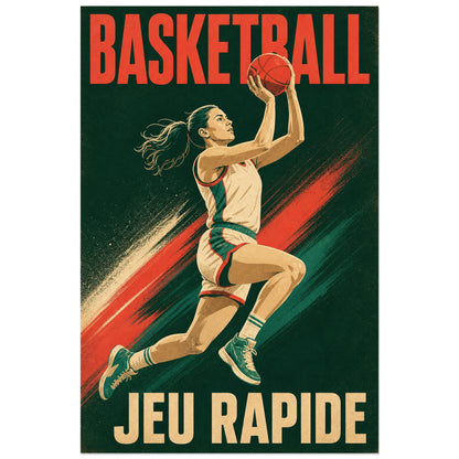 Basketteuse en plein élan, affiche Basketball Jeu rapide 30 × 45 cm