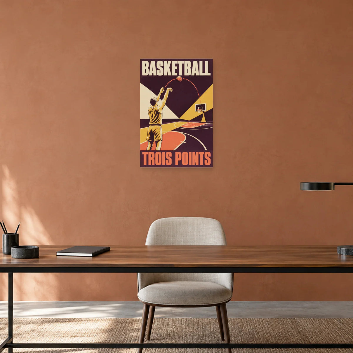 Affiche Basketball – Trois points dans un bureau - Art Virtuoso