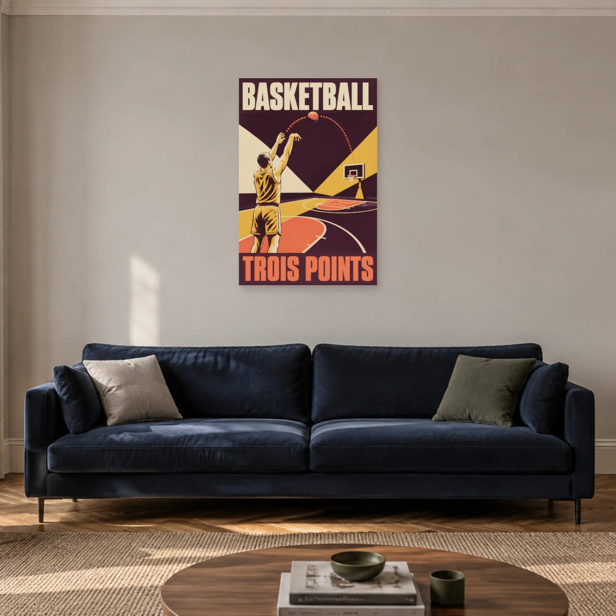 Affiche Basketball – Trois points dans un salon - Art Virtuoso