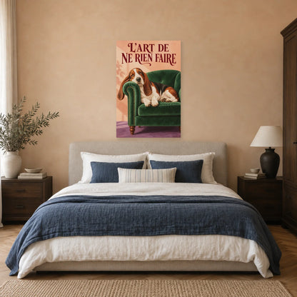 Affiche Basset hound - L'art de ne rien faire dans une chambre - Art Virtuoso