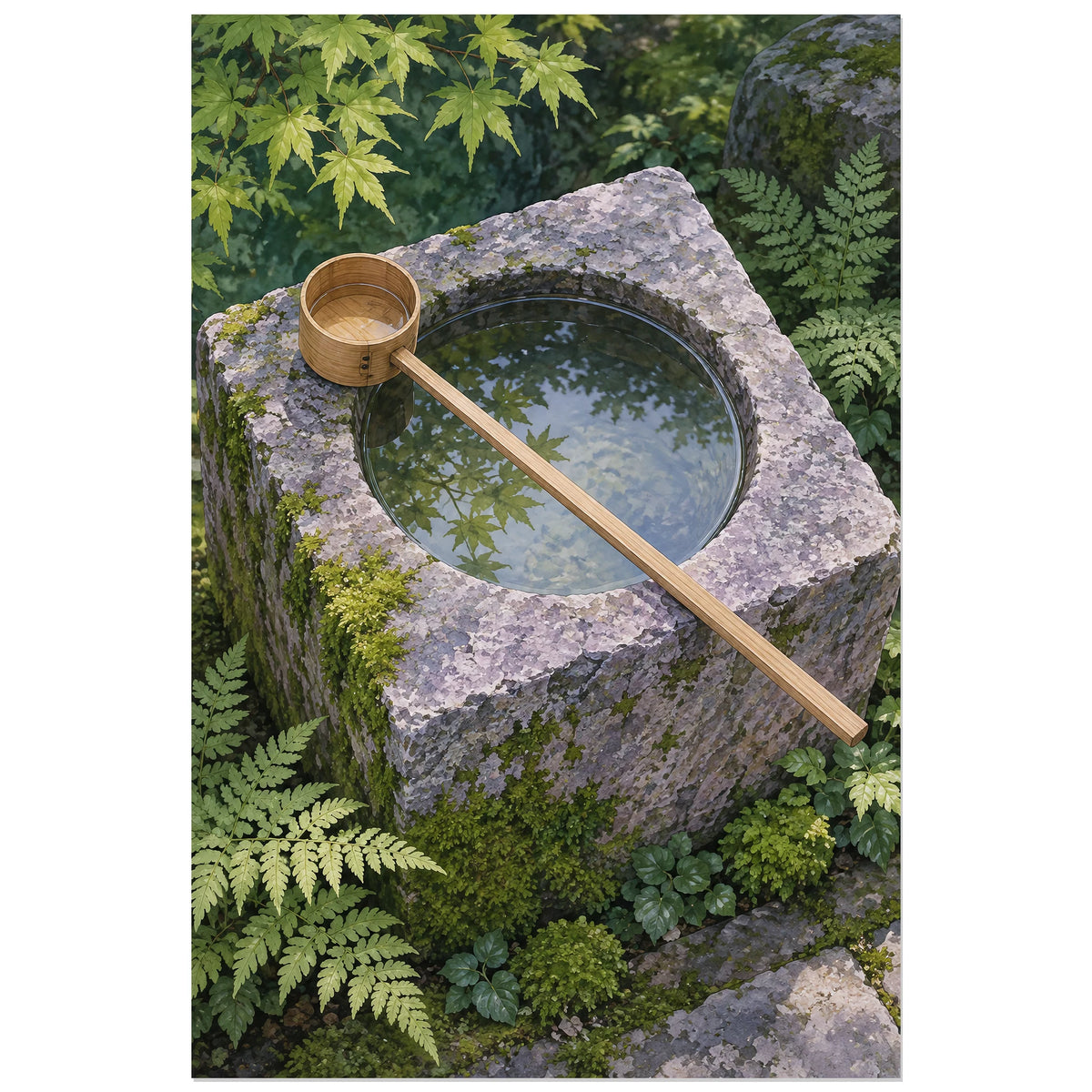 Affiche sans texte du reflet des feuilles dans l'eau ronde, visuel 40 × 60 cm