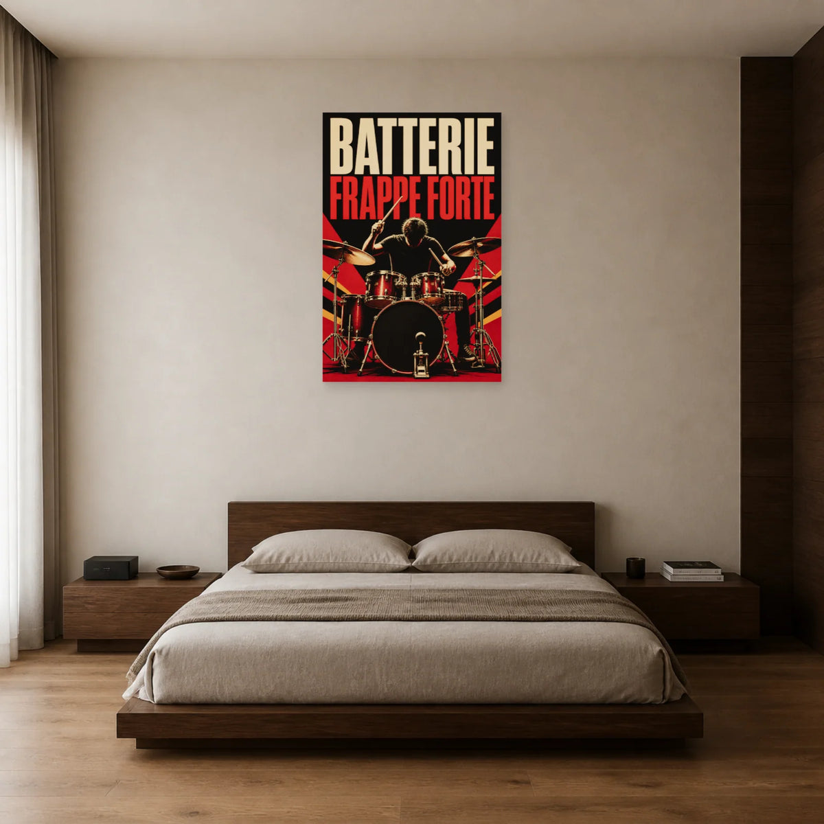 Affiche Batterie - Frappe forte dans une chambre - Art Virtuoso