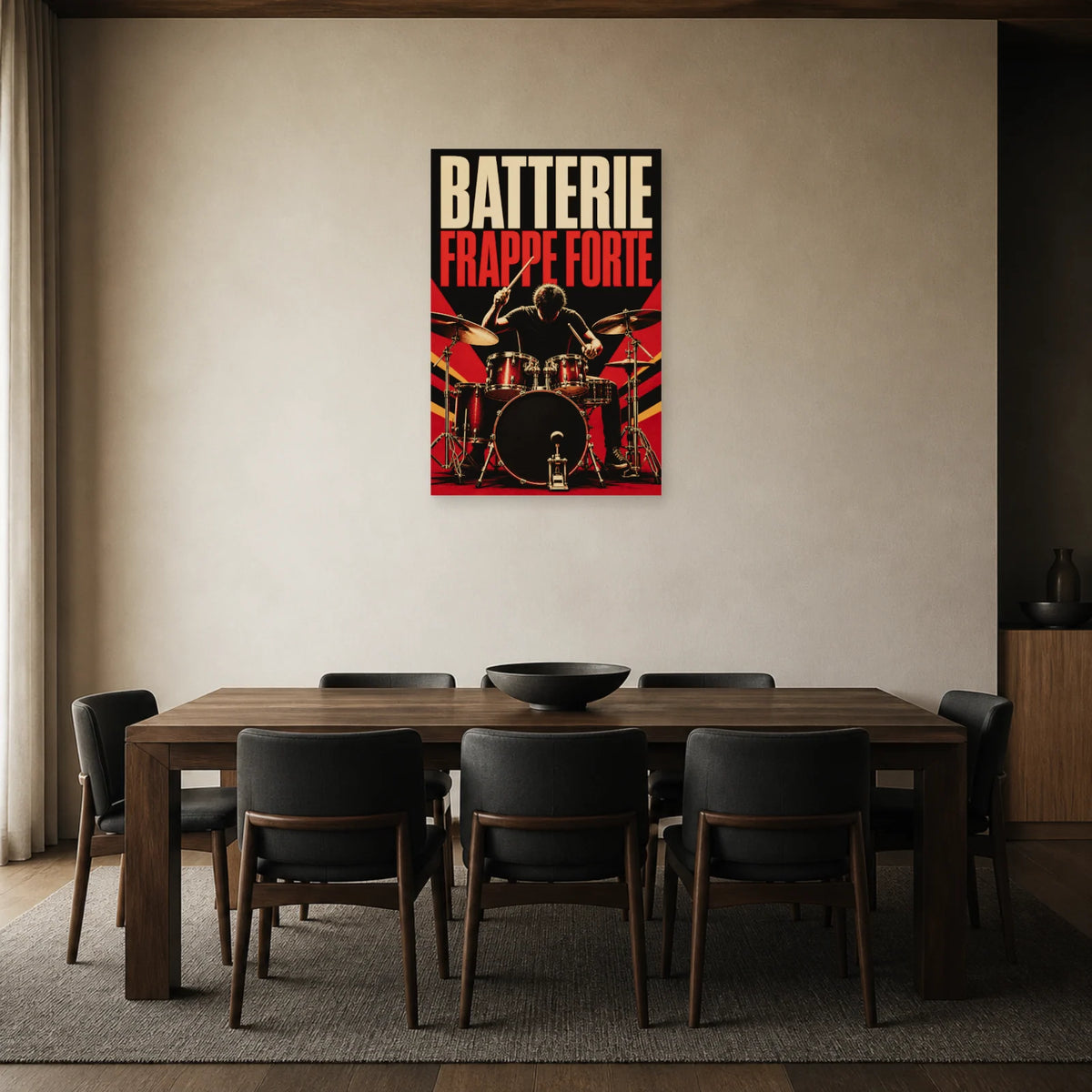 Affiche Batterie - Frappe forte dans une salle à manger - Art Virtuoso