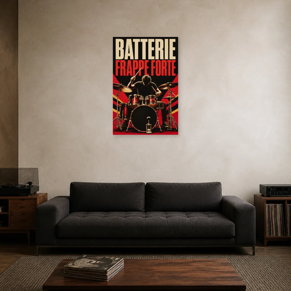 Affiche Batterie - Frappe forte dans un salon - Art Virtuoso