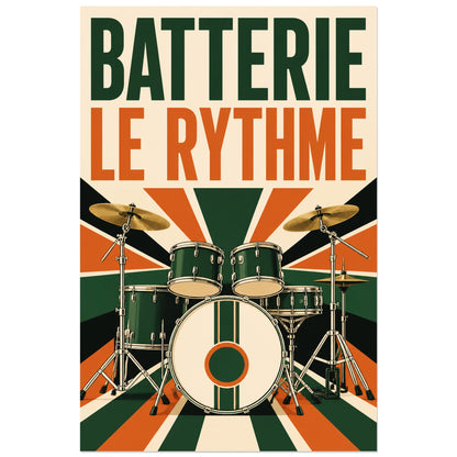 Affiche Batterie - Le rythme, affiche de batterie retro geometrique verticale, format 60 × 90 cm