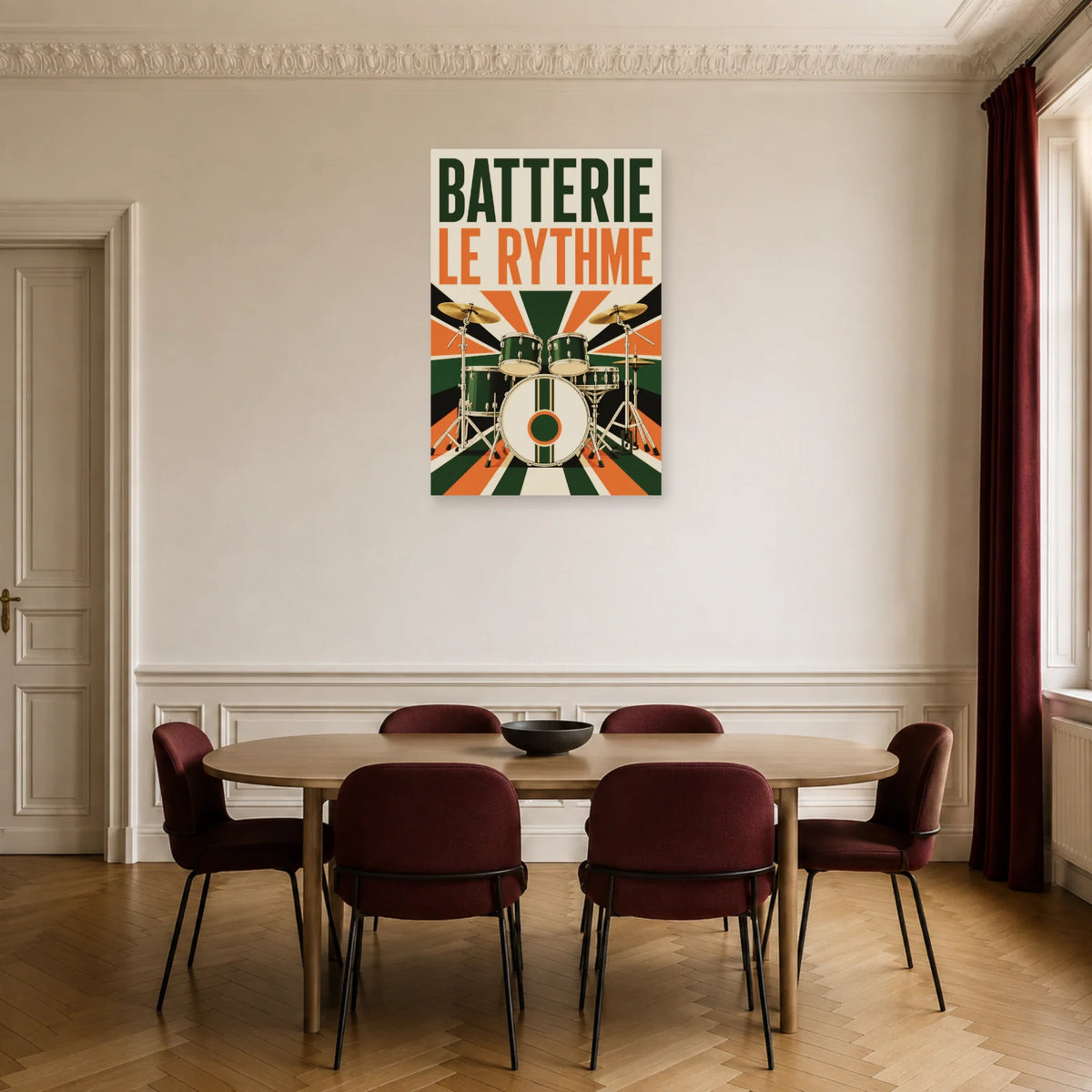 Affiche Batterie - Le rythme dans une salle à manger - Art Virtuoso