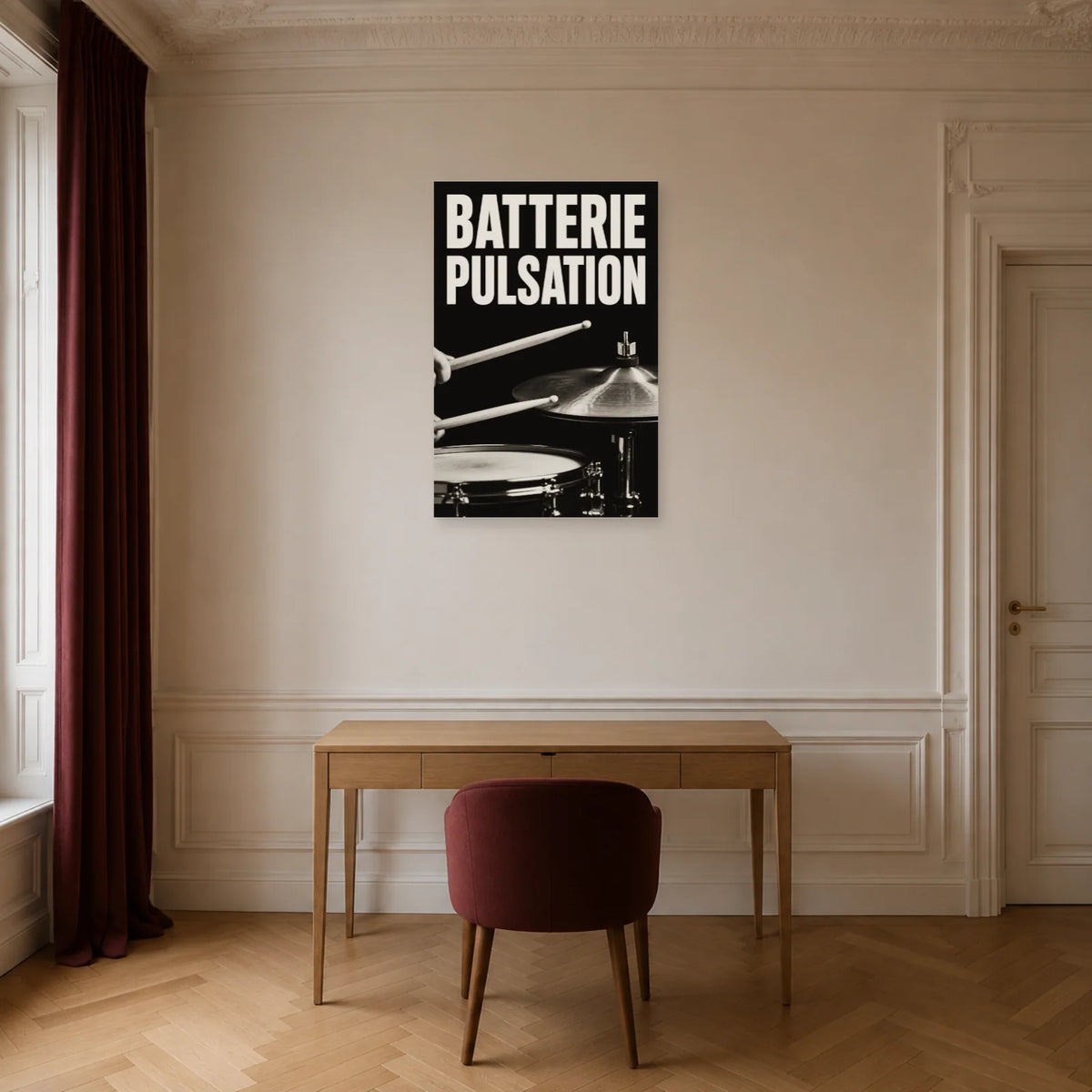 Affiche Batterie - Pulsation dans un bureau - Art Virtuoso