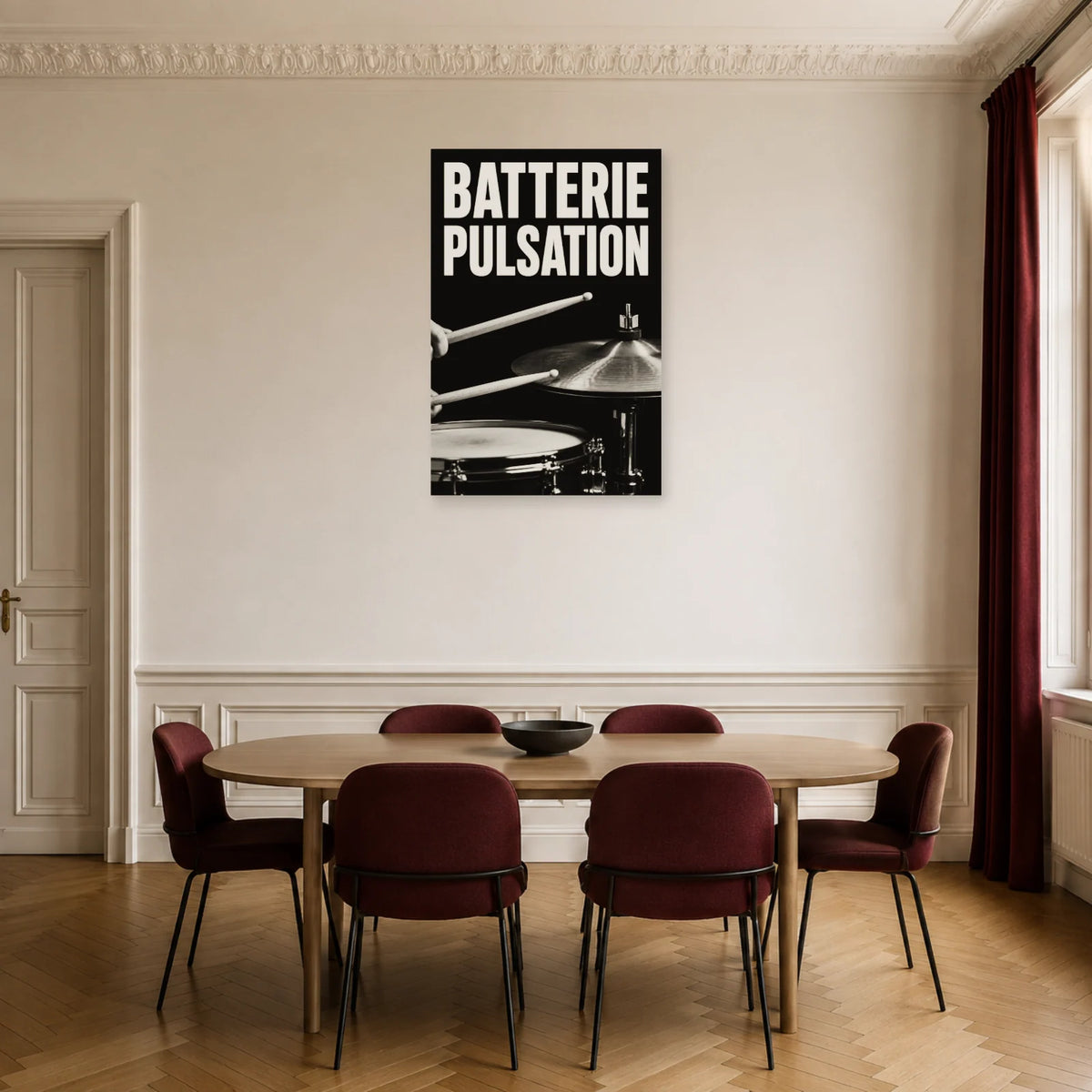 Affiche Batterie - Pulsation dans une salle à manger - Art Virtuoso