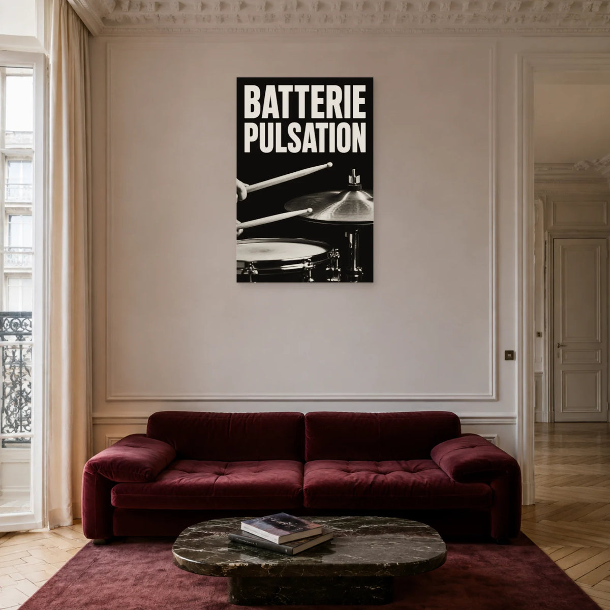 Affiche Batterie - Pulsation dans un salon - Art Virtuoso