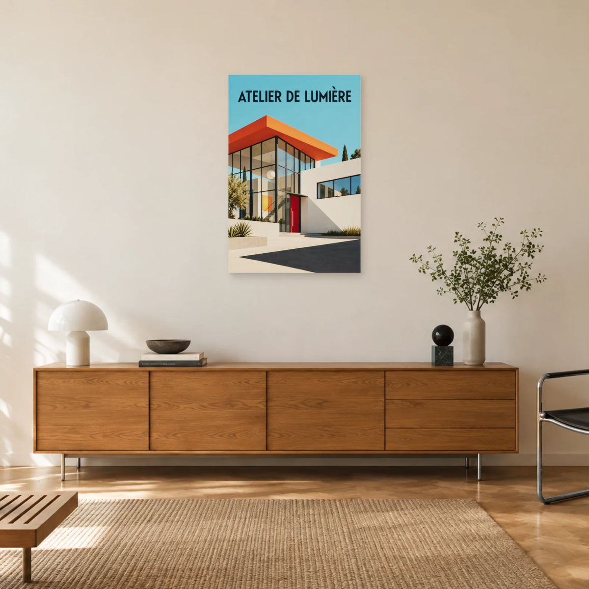 Affiche Bauhaus architecture - Atelier de lumière dans un salon - Art Virtuoso