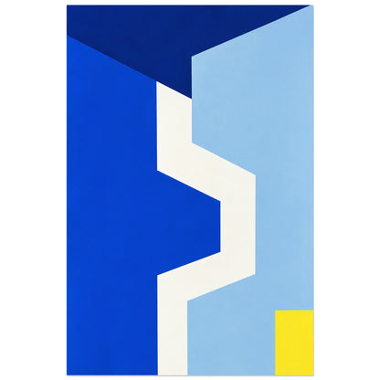 Affiche Bauhaus bleu - Contreformes entrelacées, abstraction géométrique / inspiration bauhaus / aplats colorés verticale, format 30 × 45 cm