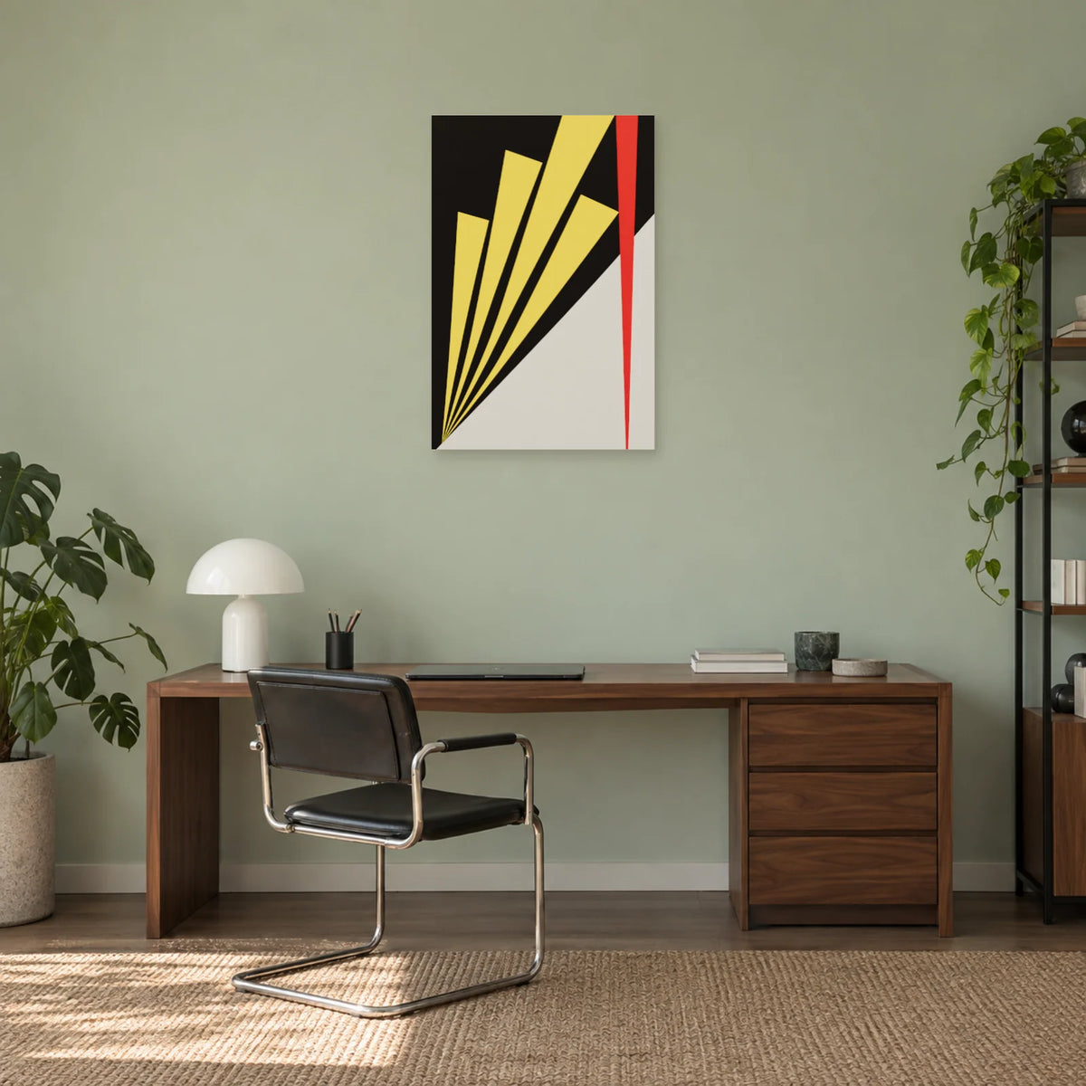 Affiche Bauhaus - Diagonales jaunes dans un bureau - Art Virtuoso