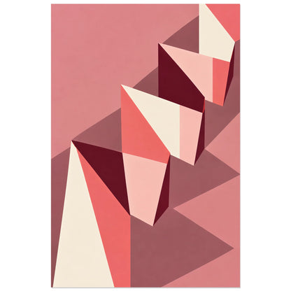 Affiche Bauhaus rose - Plis en accordéon, abstraction géométrique / papier plié illustré / modelé en facettes verticale, format 60 × 90 cm