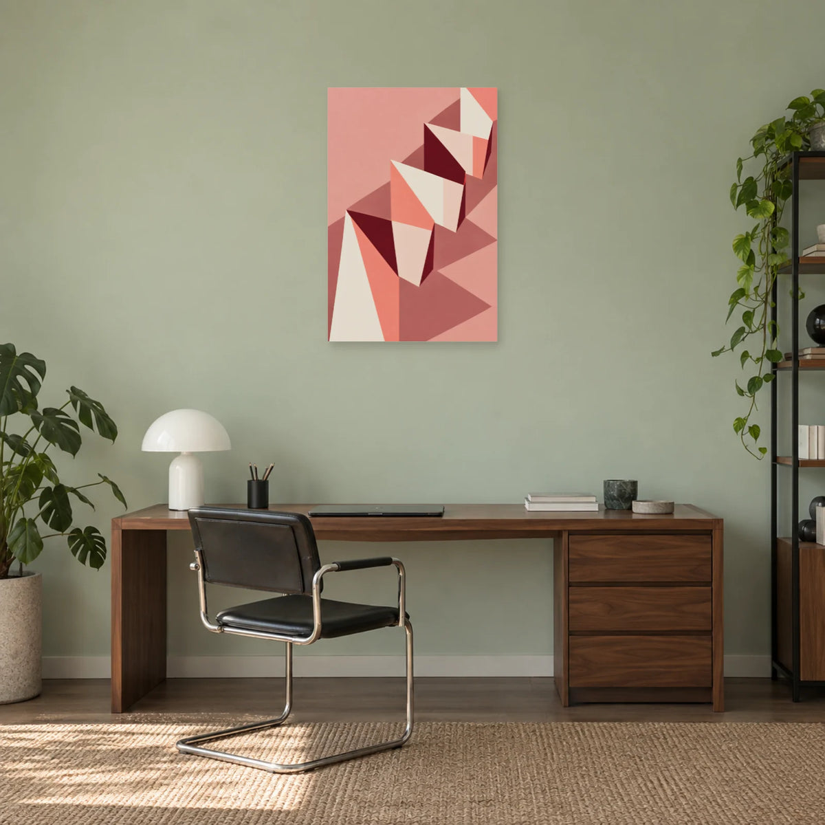 Affiche Bauhaus rose - Plis en accordéon dans un bureau - Art Virtuoso
