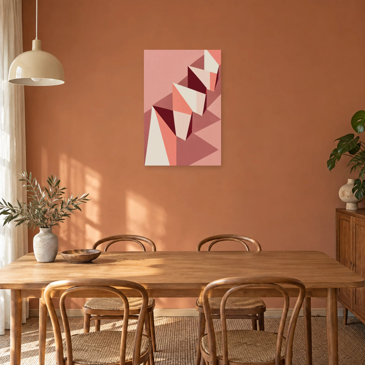 Affiche Bauhaus rose - Plis en accordéon dans une salle à manger - Art Virtuoso